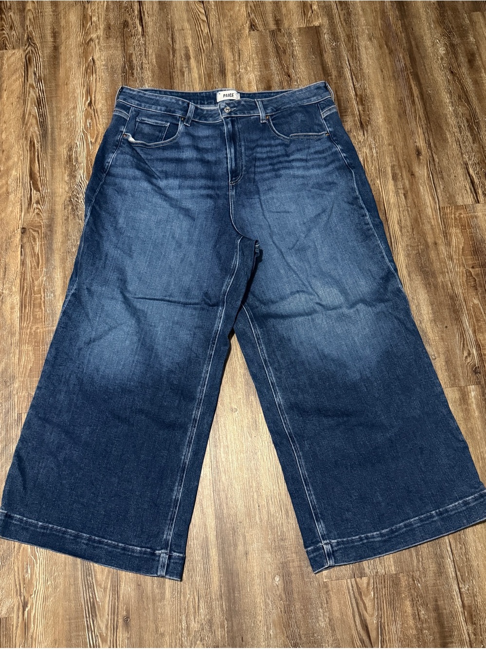 Paige Anessa Wide Leg Jeans Women's 18W Cropped Denim in Foreign Film Wash
